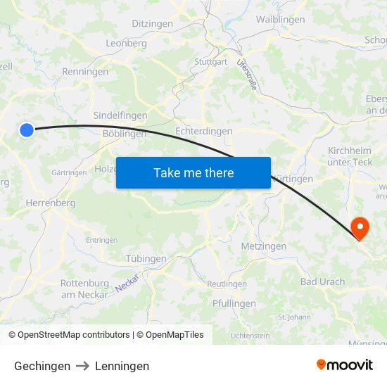Gechingen to Lenningen map