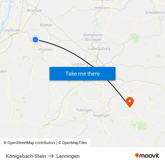 Königsbach-Stein to Lenningen map