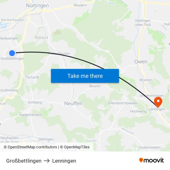 Großbettlingen to Lenningen map