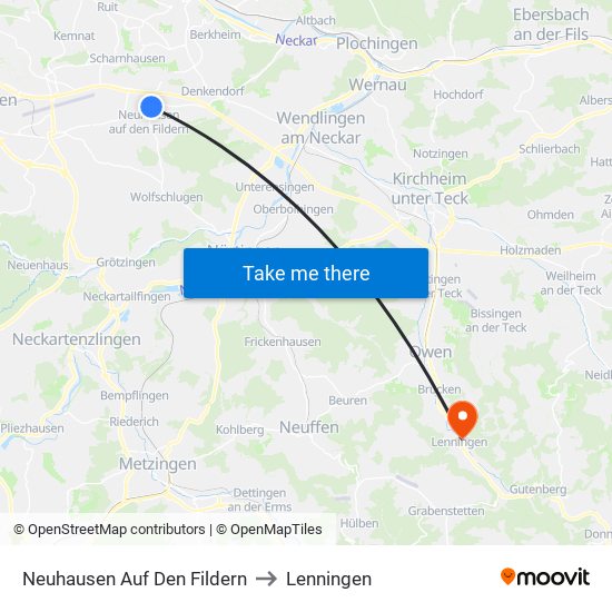 Neuhausen Auf Den Fildern to Lenningen map
