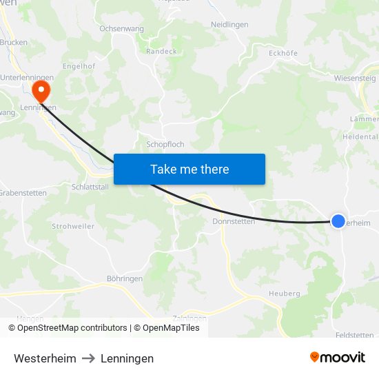 Westerheim to Lenningen map