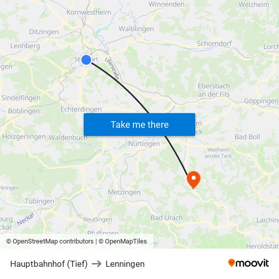 Hauptbahnhof (Tief) to Lenningen map