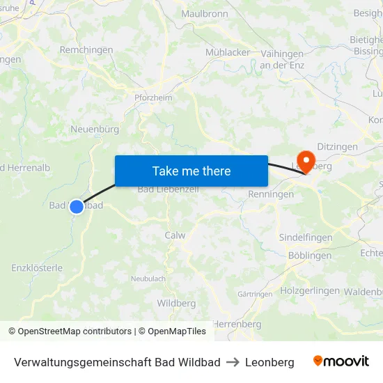 Verwaltungsgemeinschaft Bad Wildbad to Leonberg map