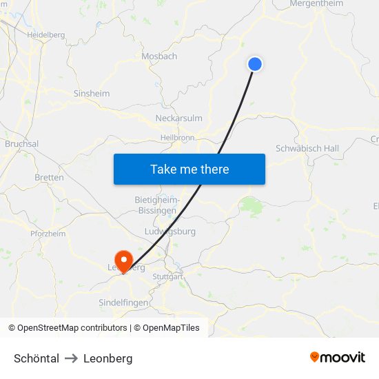 Schöntal to Leonberg map