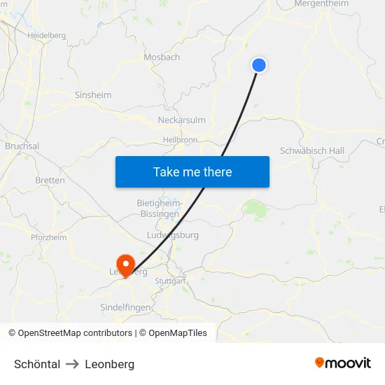 Schöntal to Leonberg map