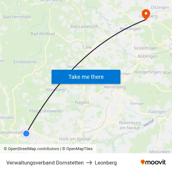 Verwaltungsverband Dornstetten to Leonberg map