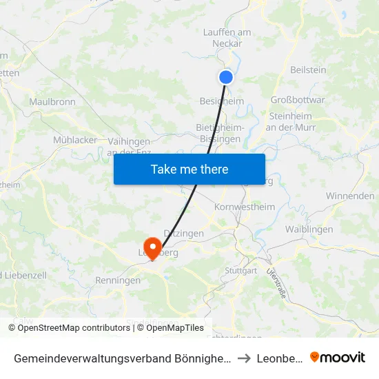 Gemeindeverwaltungsverband Bönnigheim to Leonberg map
