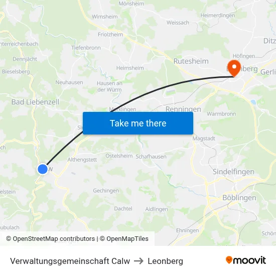 Verwaltungsgemeinschaft Calw to Leonberg map