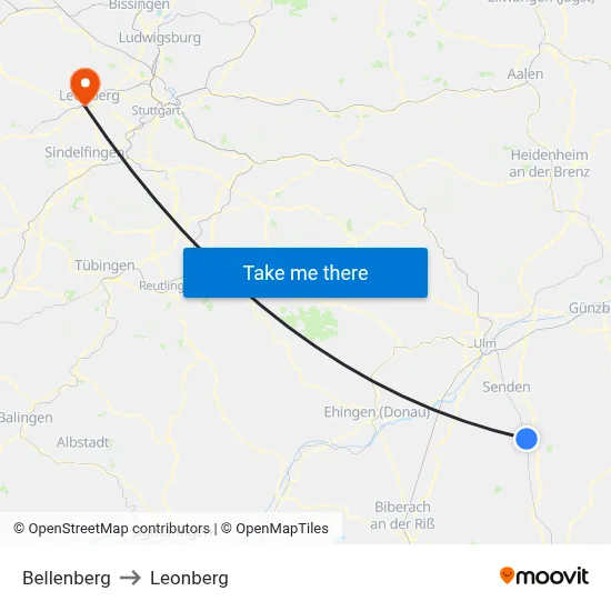Bellenberg to Leonberg map