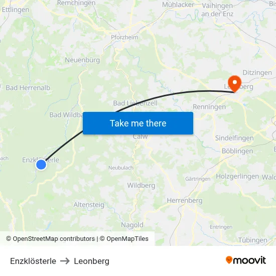 Enzklösterle to Leonberg map