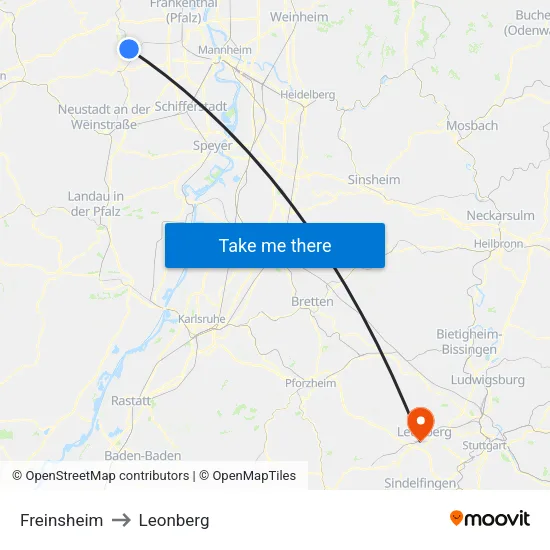Freinsheim to Leonberg map