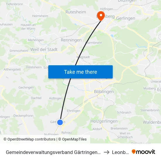 Gemeindeverwaltungsverband Gärtringen/Ehningen to Leonberg map