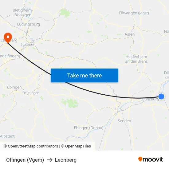 Offingen (Vgem) to Leonberg map