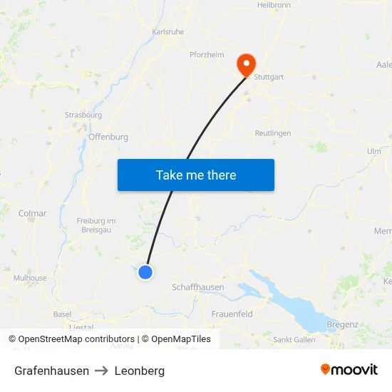 Grafenhausen to Leonberg map