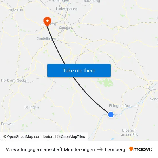 Verwaltungsgemeinschaft Munderkingen to Leonberg map