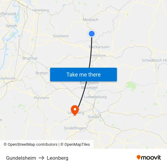 Gundelsheim to Leonberg map
