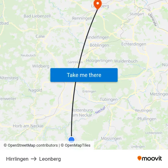 Hirrlingen to Leonberg map