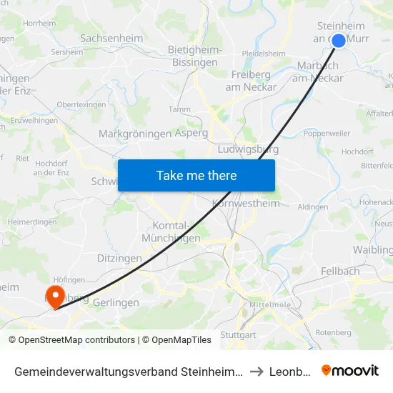 Gemeindeverwaltungsverband Steinheim-Murr to Leonberg map