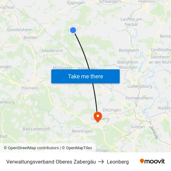 Verwaltungsverband Oberes Zabergäu to Leonberg map