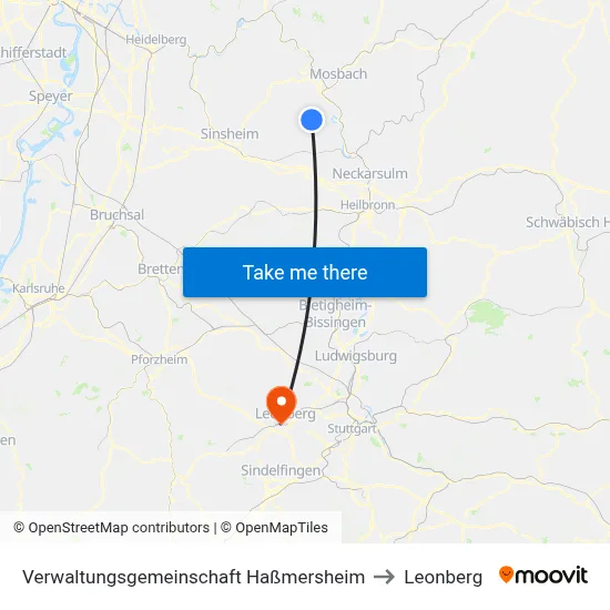 Verwaltungsgemeinschaft Haßmersheim to Leonberg map