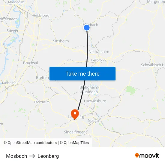 Mosbach to Leonberg map