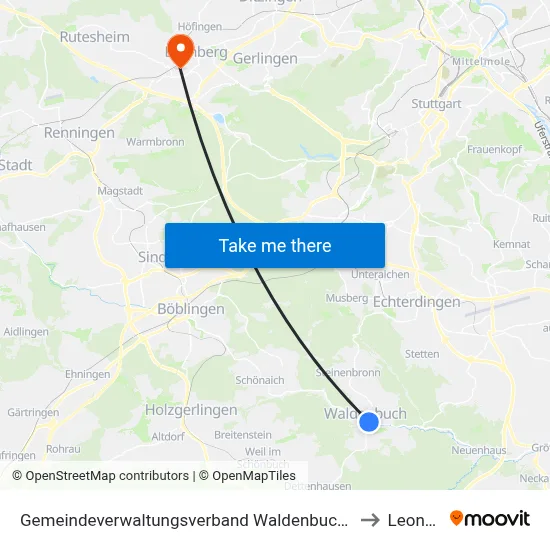 Gemeindeverwaltungsverband Waldenbuch/Steinenbronn to Leonberg map