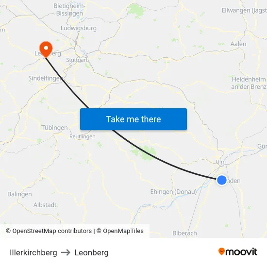 Illerkirchberg to Leonberg map
