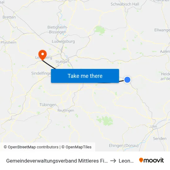 Gemeindeverwaltungsverband Mittleres Fils-Lautertal to Leonberg map