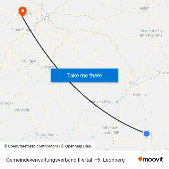 Gemeindeverwaltungsverband Illertal to Leonberg map