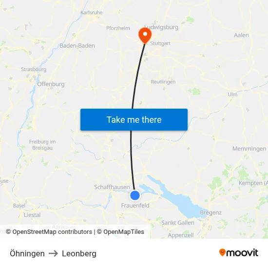 Öhningen to Leonberg map