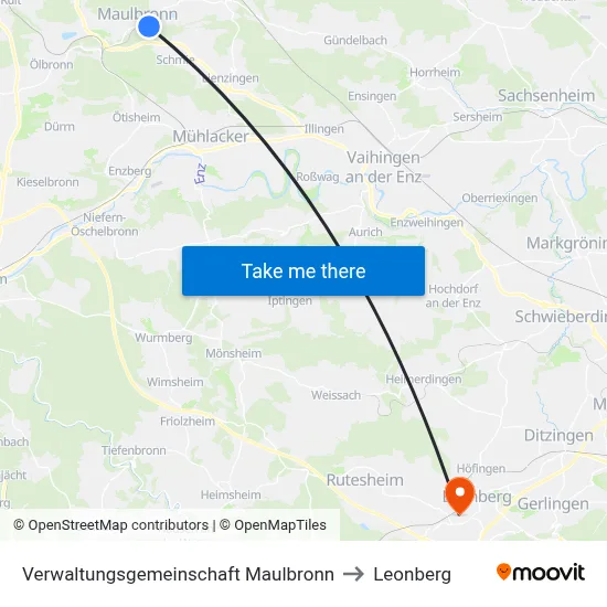Verwaltungsgemeinschaft Maulbronn to Leonberg map