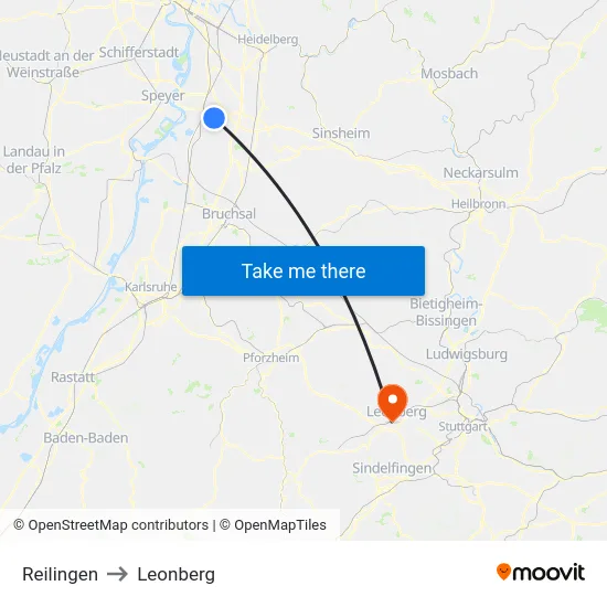 Reilingen to Leonberg map