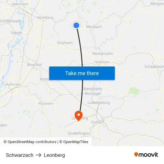 Schwarzach to Leonberg map