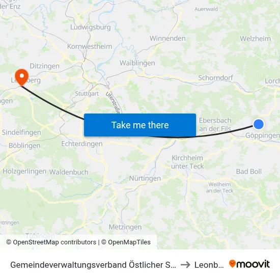 Gemeindeverwaltungsverband Östlicher Schurwald to Leonberg map
