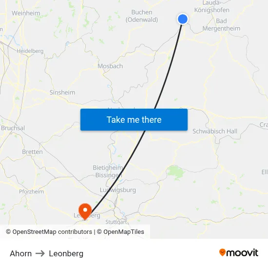 Ahorn to Leonberg map