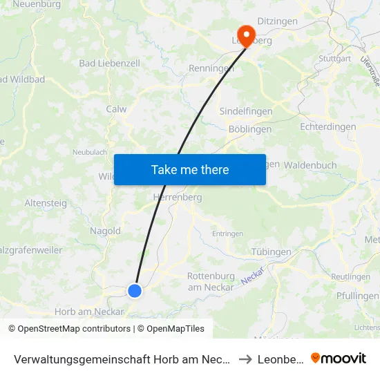 Verwaltungsgemeinschaft Horb am Neckar to Leonberg map