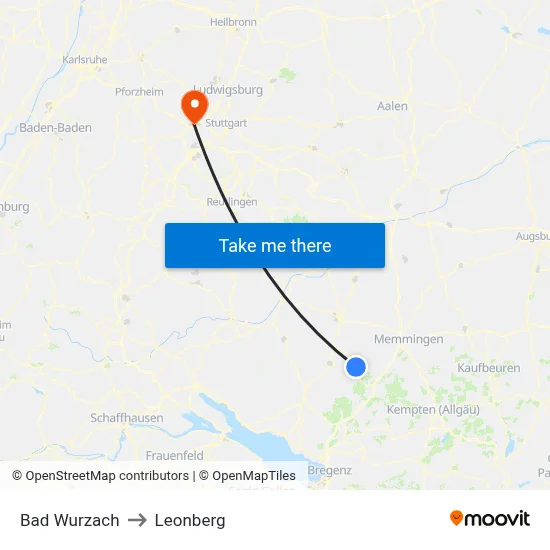 Bad Wurzach to Leonberg map