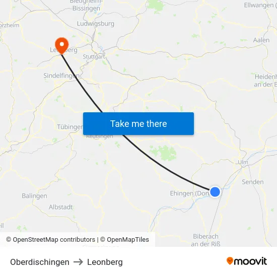 Oberdischingen to Leonberg map