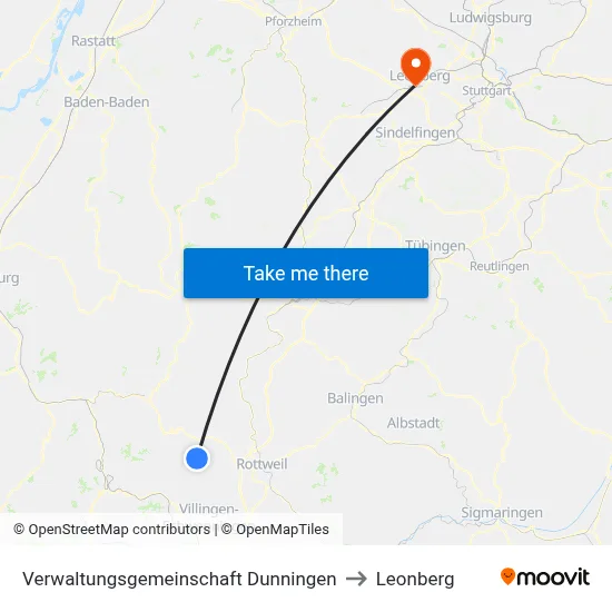 Verwaltungsgemeinschaft Dunningen to Leonberg map
