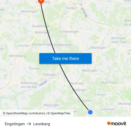 Engstingen to Leonberg map