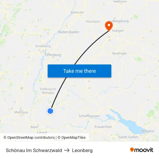 Schönau Im Schwarzwald to Leonberg map