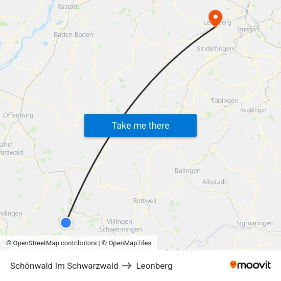 Schönwald Im Schwarzwald to Leonberg map