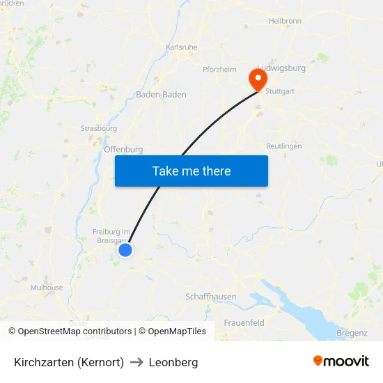 Kirchzarten (Kernort) to Leonberg map
