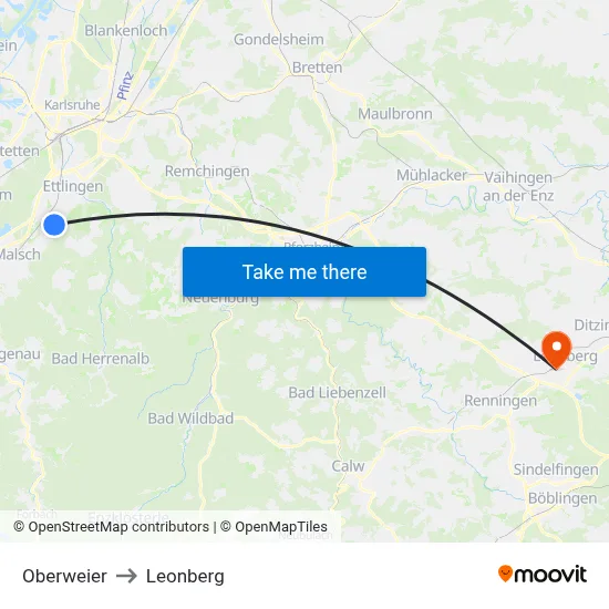 Oberweier to Leonberg map