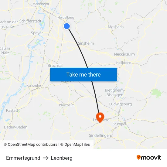 Emmertsgrund to Leonberg map