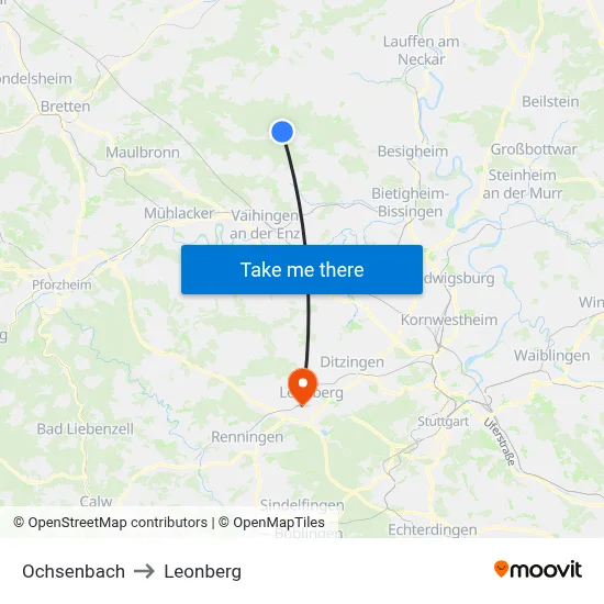 Ochsenbach to Leonberg map