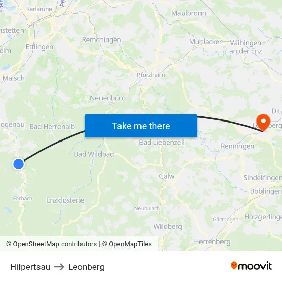 Hilpertsau to Leonberg map