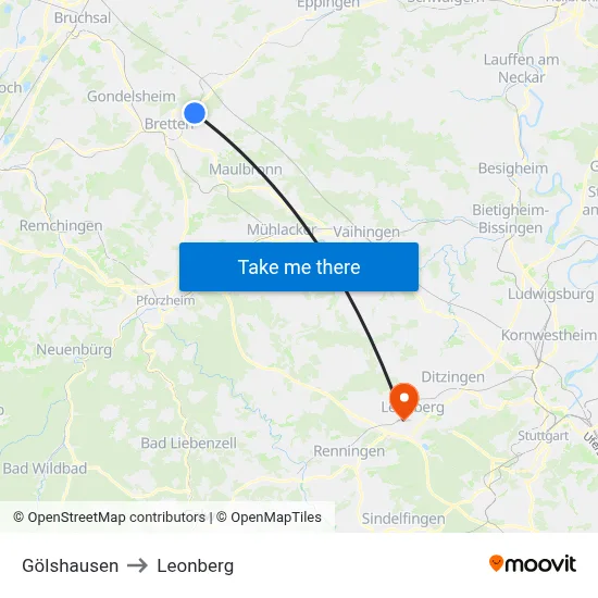 Gölshausen to Leonberg map