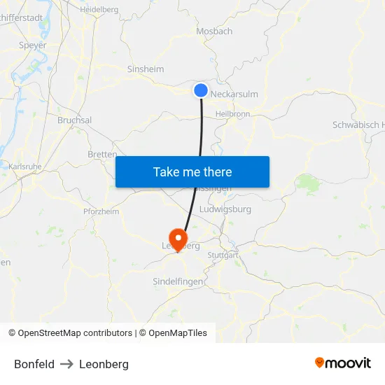 Bonfeld to Leonberg map