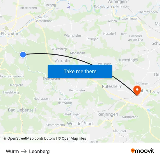 Würm to Leonberg map